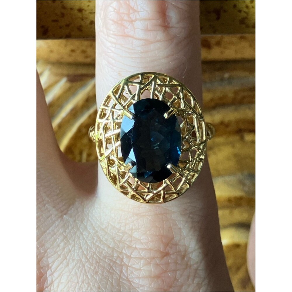 Natural London Blue Topaz Sterling Silver Cocktail Ring Size 9